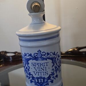 Blue and White Ceramic Apothecary Jar